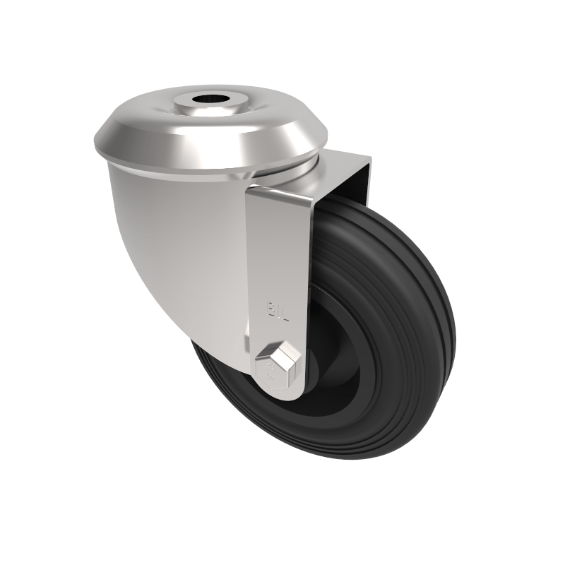 Black Rubber Bolt Hole Swivel Castor 100mm 70kg Load