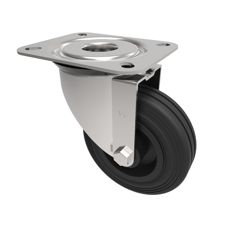 Black Rubber Plate Swivel Castor 100mm 70kg Load