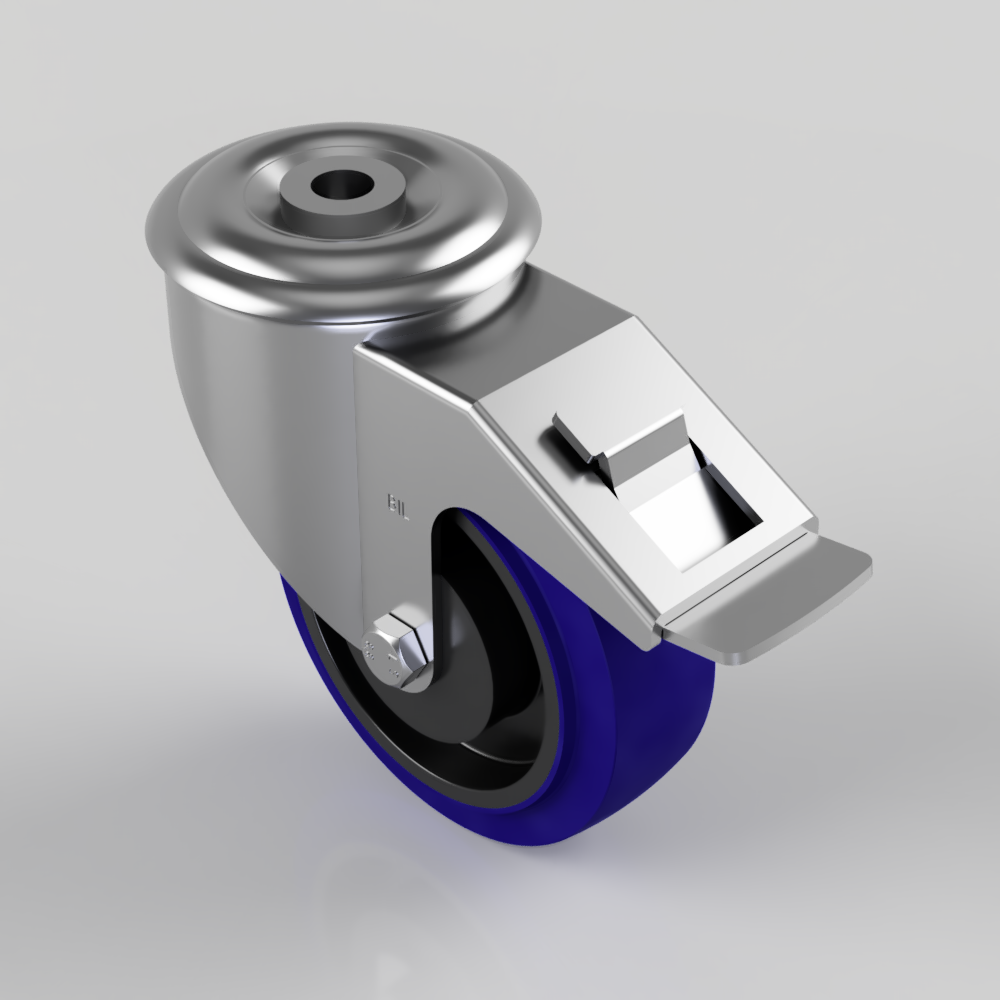 Blue Elastic Rubber 75ShoreA Bolt Hole Swivel Castor Brake 100mm 160kg