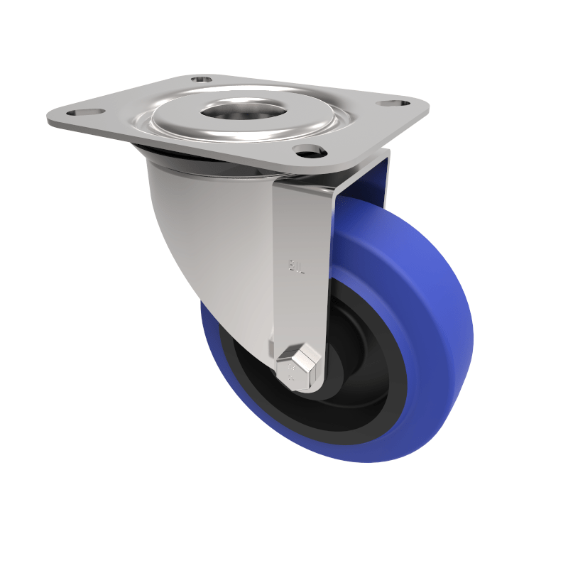 Blue Elastic Rubber 75ShoreA Plate Swivel Castor 80mm 150kg Load