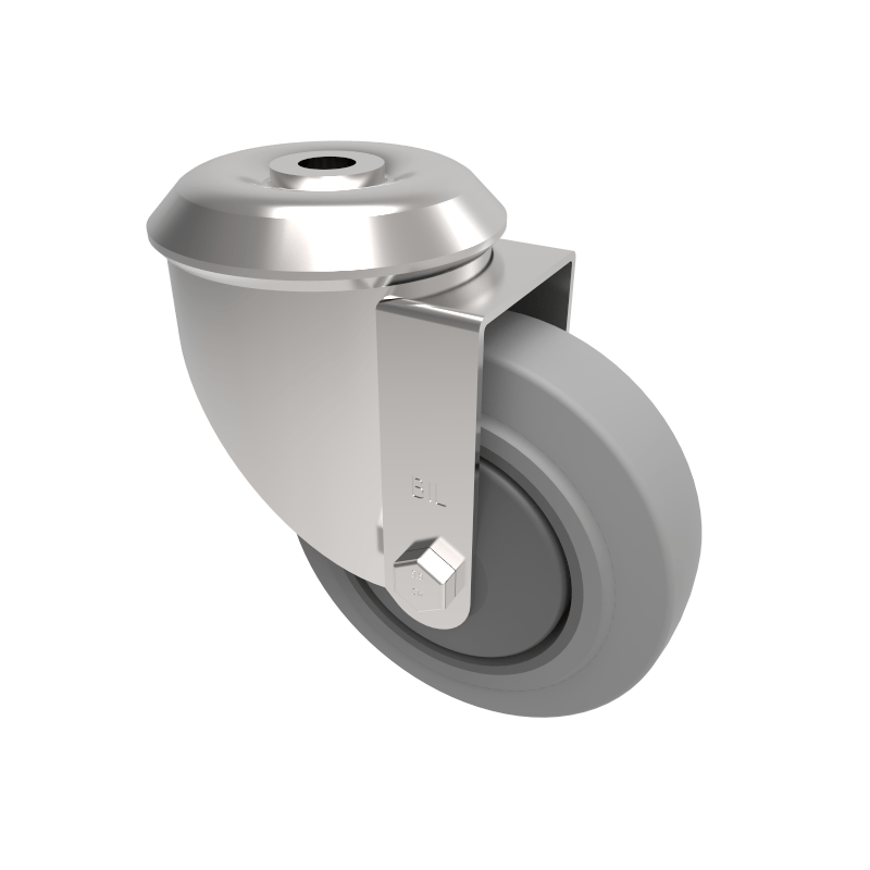 Soft Grey Rubber Bolt Hole Swivel Castor 100mm 100kg Load