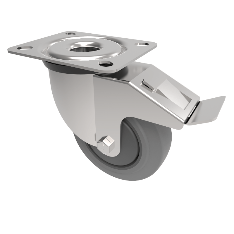 Soft Grey Rubber Plate Swivel Castor Brake 100mm 100kg Load