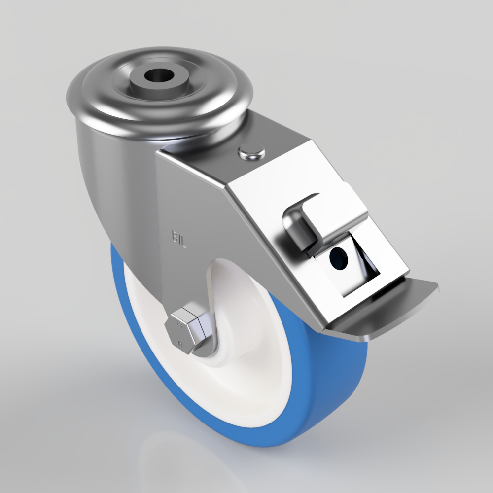 Soft Blue Polyurethane Nylon Bolt Hole Swivel Castor Brake 125mm 200kg