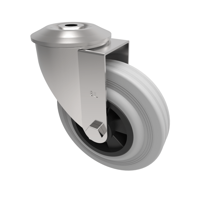 Grey Rubber Polypropylene Bolt Hole Swivel Castor 125mm 90kg Load