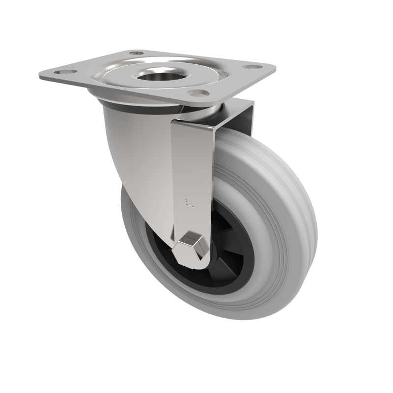 Grey Rubber Polypropylene Plate Swivel Castor 125mm 100kg Load