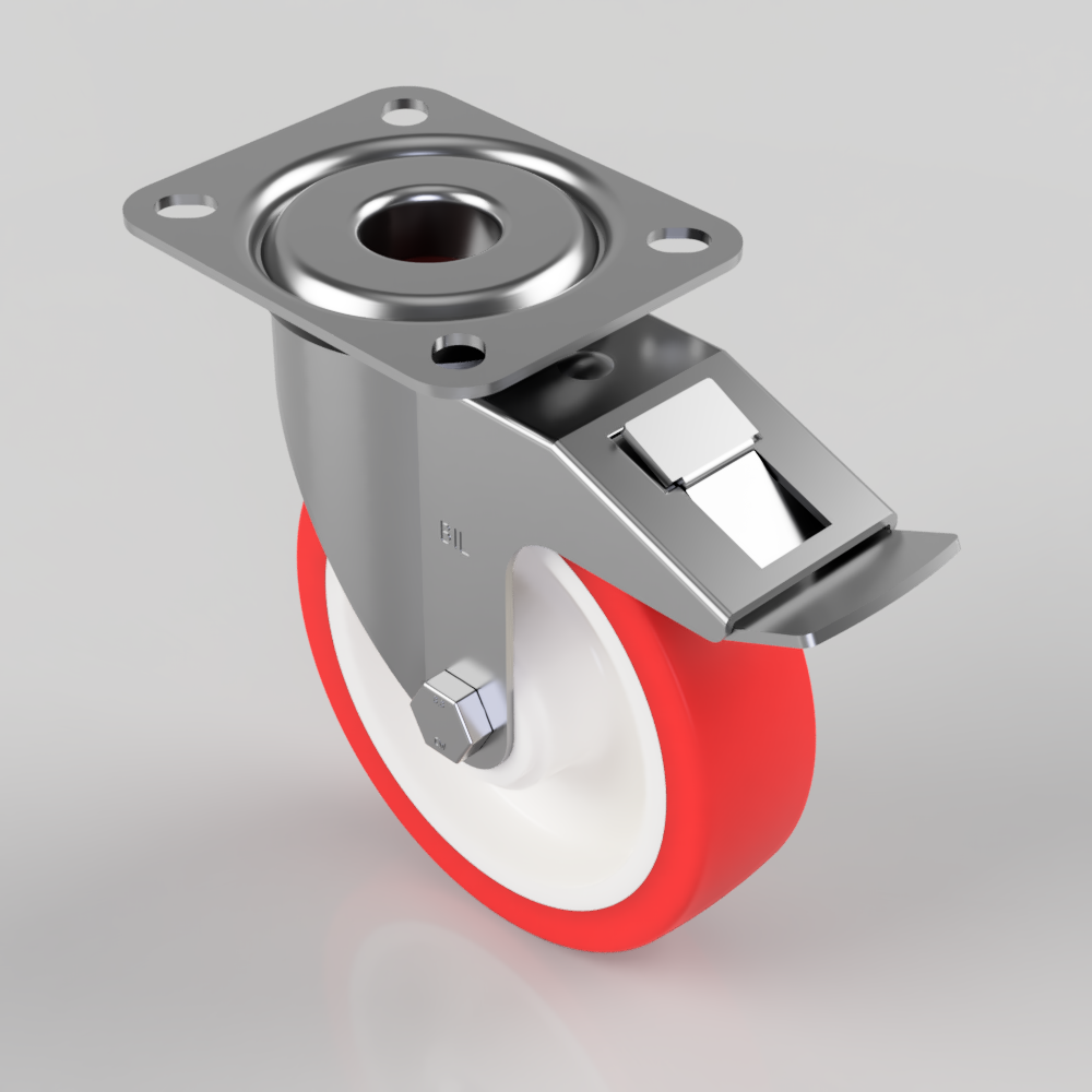 Polyurethane Nylon Plate Swivel Castor Brake 125mm 200kg Load