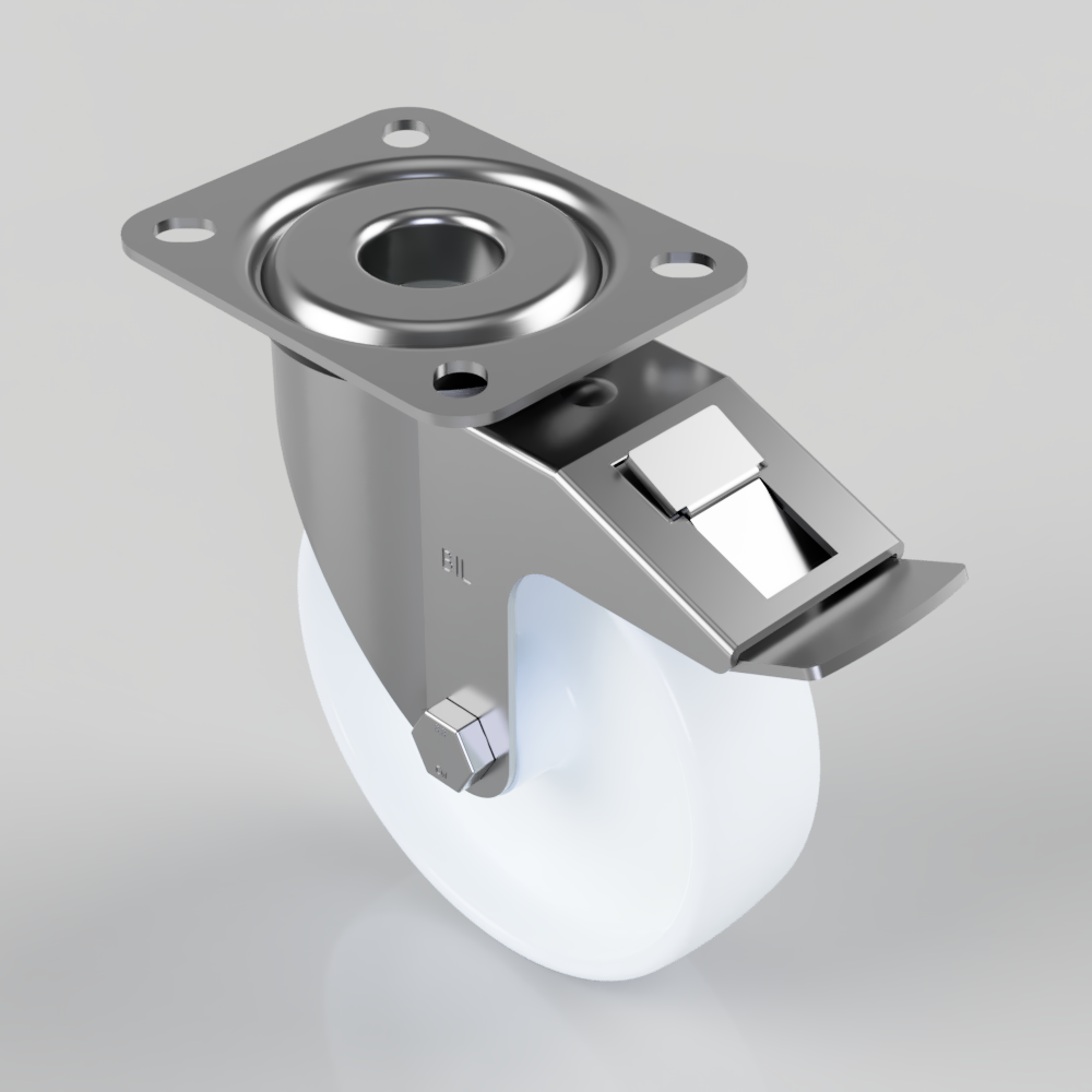 Nylon Plate Swivel Castor Brake 125mm 200kg Load