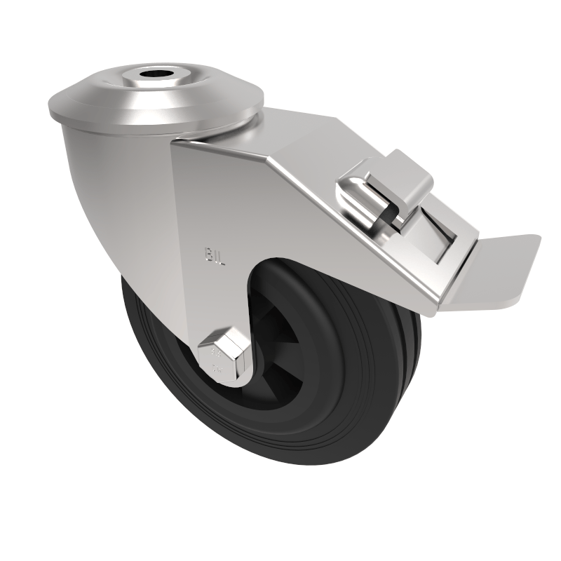 Black Rubber Bolt Hole Swivel Castor 125mm 90kg Load