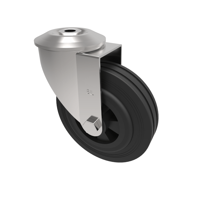 Black Rubber Bolt Hole Swivel Castor 125mm 90kg Load