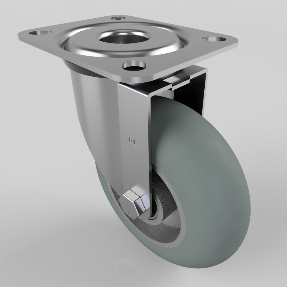 Grey Soft Elastic Rubber Plate Swivel Castor 125mm 200kg Load