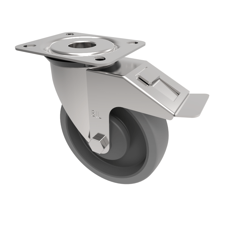 Soft Grey Rubber Plate Swivel Castor Brake 125mm 120kg Load