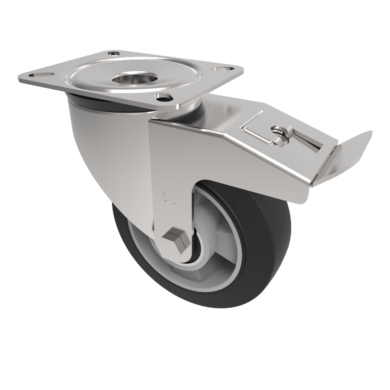 Elastic Rubber on Aluminium Plate Swivel Castor Brake 150mm 350kg Load