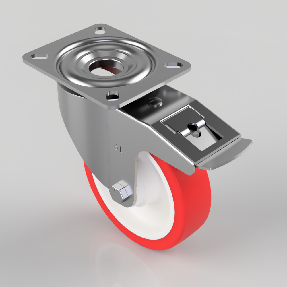 Polyurethane Nylon Plate Swivel Castor Brake 150mm 400kg Load