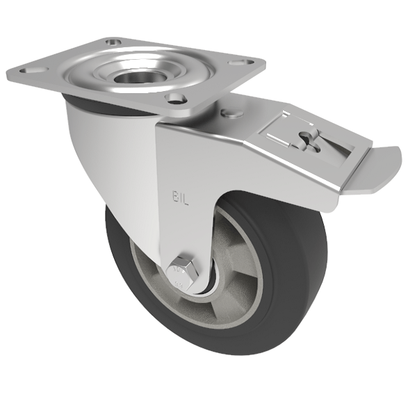 Elastic Rubber on Aluminium Plate Swivel Castor Brake 160mm 400kg Load