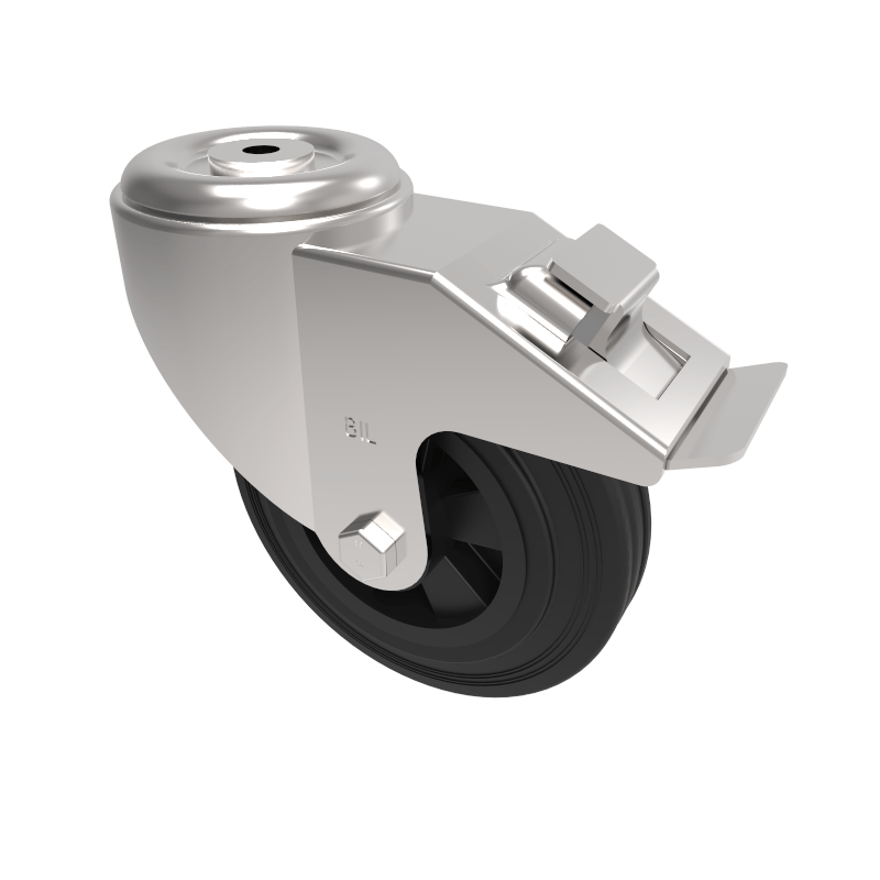 Black Rubber Bolt Hole Swivel Castor Brake 160mm 140kg Load