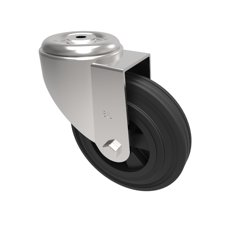 Black Rubber Bolt Hole Swivel Castor 160mm 140kg Load