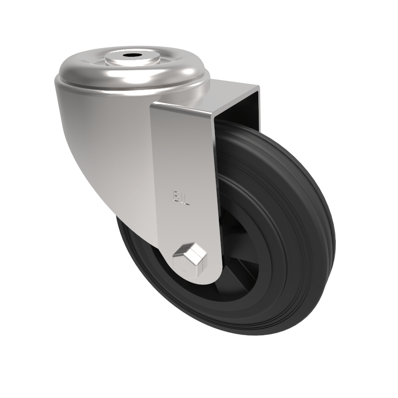 Black Rubber Bolt Hole Swivel Castor 160mm 140kg Load