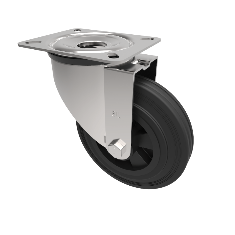 Black Rubber Plate Swivel Castor 160mm 140kg Load