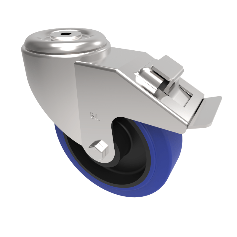 Blue Elastic Rubber 75ShoreA Bolt Hole Swivel Castor Brake 160mm 300kg
