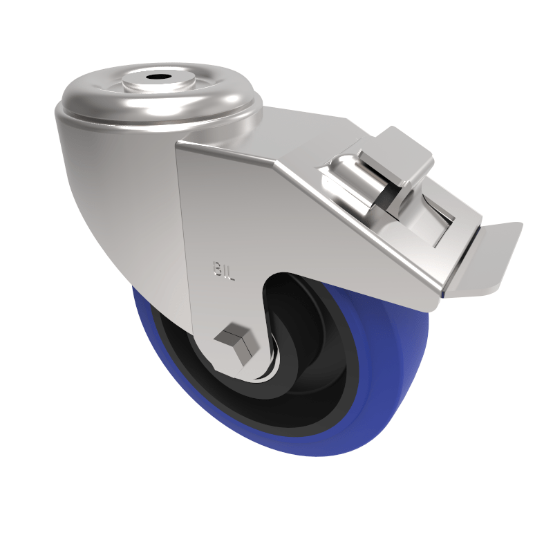 Blue Elastic Rubber Bolt Hole Swivel Castor Brake 160mm 300kg