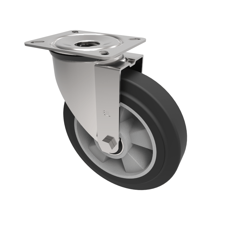 Elastic Rubber on Aluminium Plate Swivel Castor 200mm 400kg Load