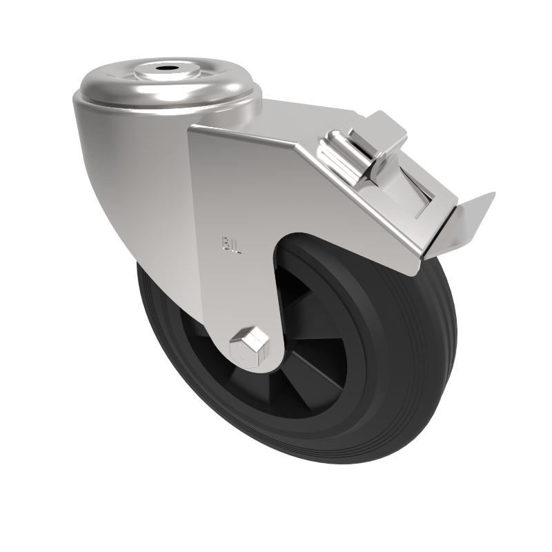 Black Rubber Bolt Hole Swivel Castor Brake 200mm 205kg Load