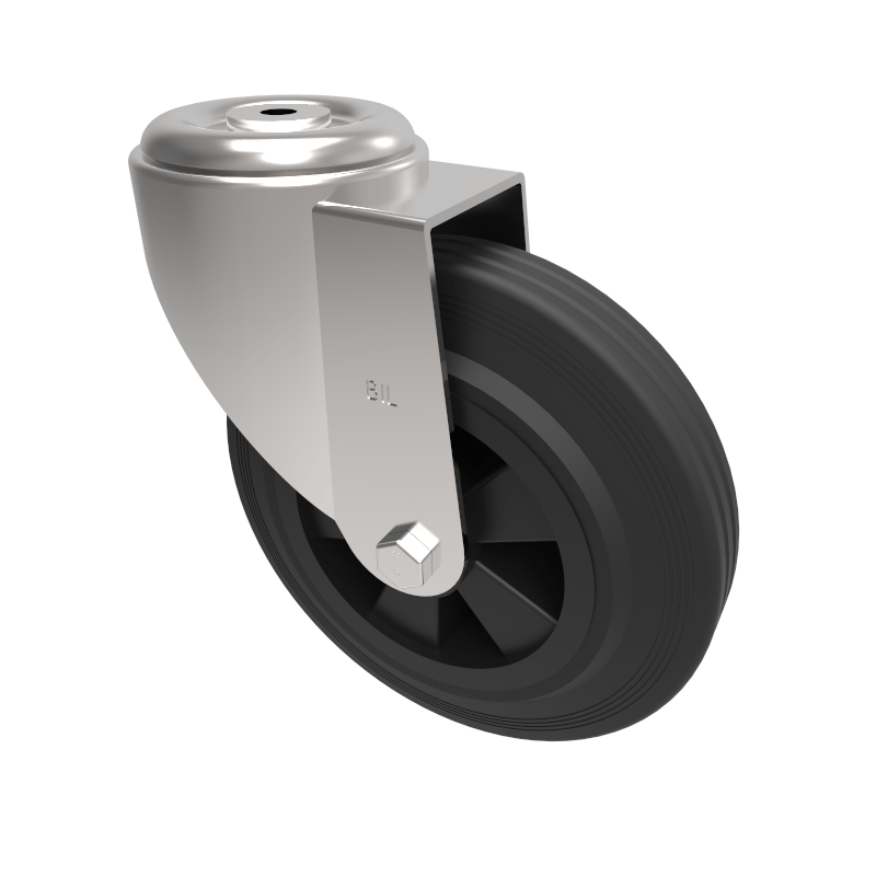 Black Rubber Bolt Hole Swivel Castor 200mm 205kg Load