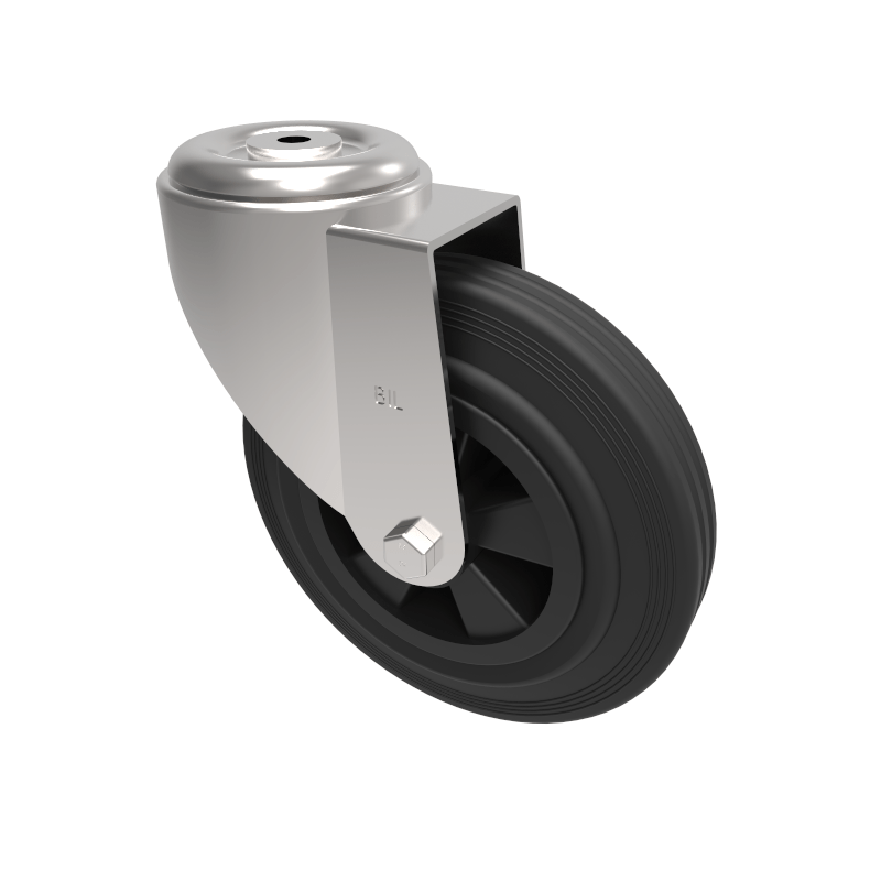 Black Rubber Bolt Hole Swivel Castor 200mm 205kg Load