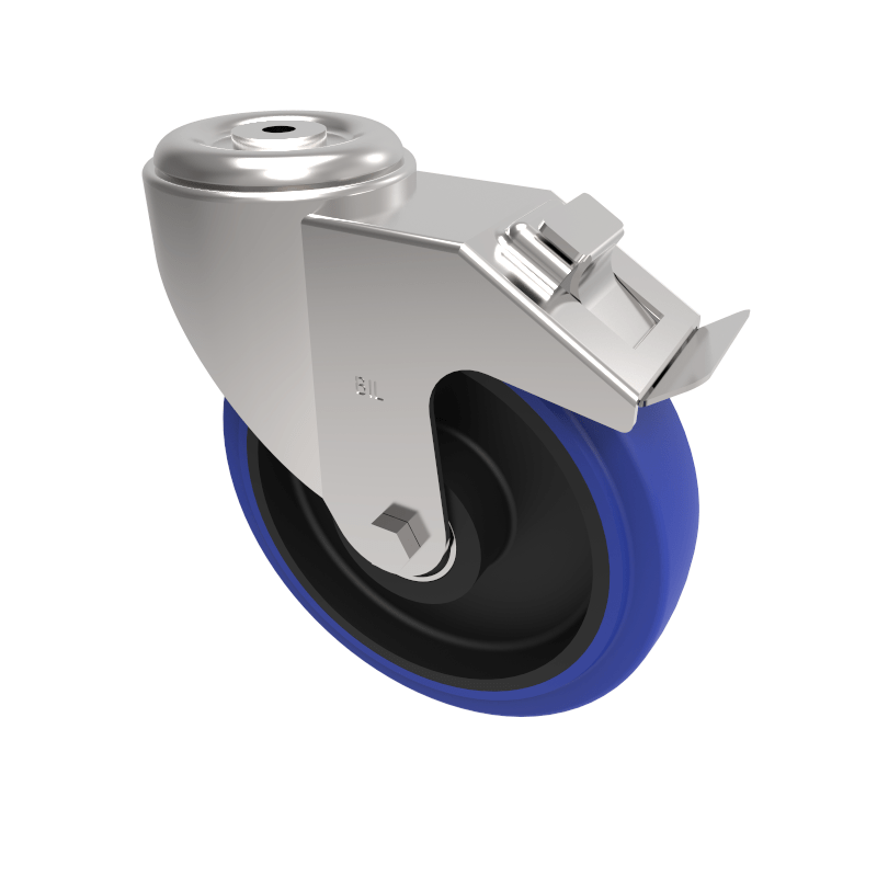 Blue Elastic Rubber 75ShoreA Bolt Hole Swivel Castor Brake 200mm 350kg