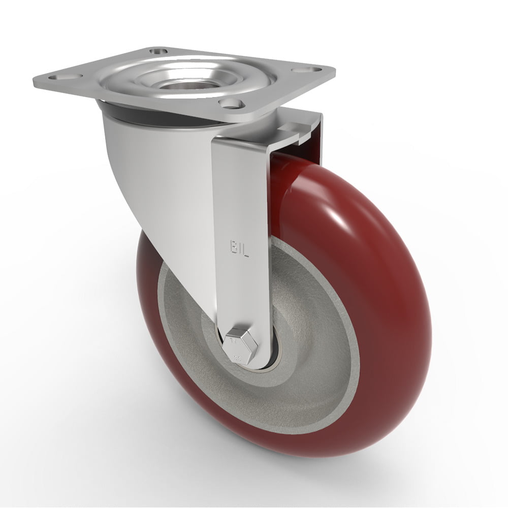Ergonomic Polyurethane Plate Swivel Castor 200mm 350kg Load