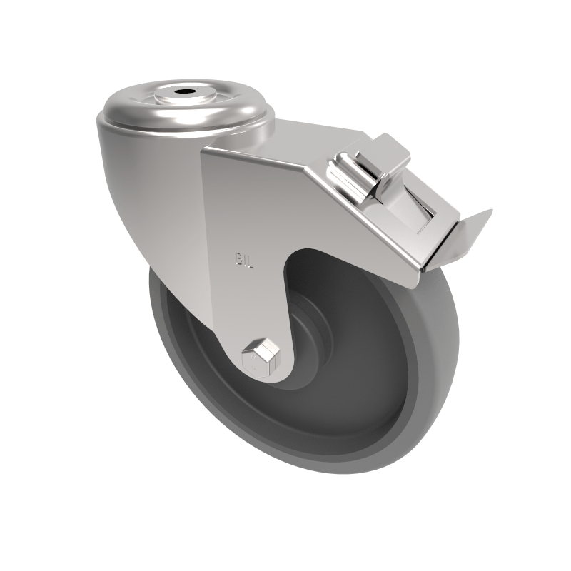 Soft Grey Rubber Bolt Hole Swivel Castor Brake 160mm 200kg Load