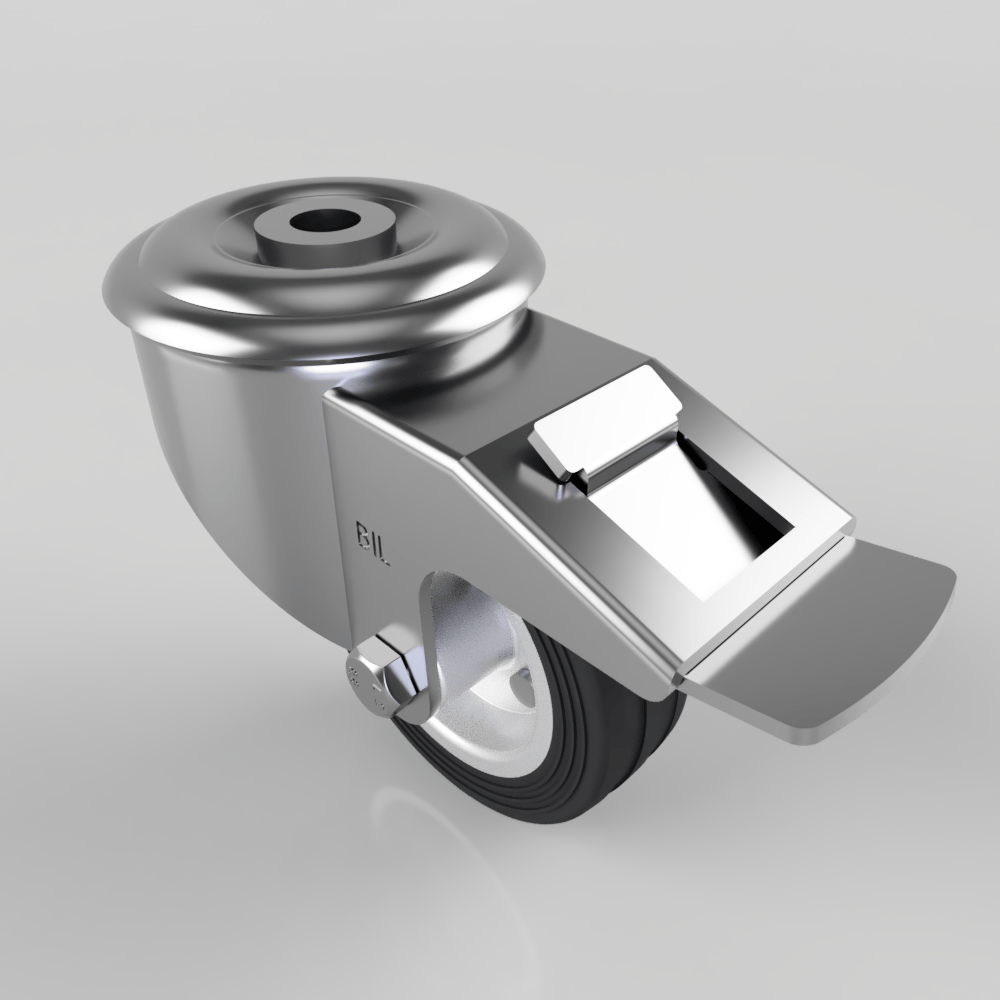 Black Rubber Pressed Steel Bolt Hole Swivel Castor Brake 80mm 50kg