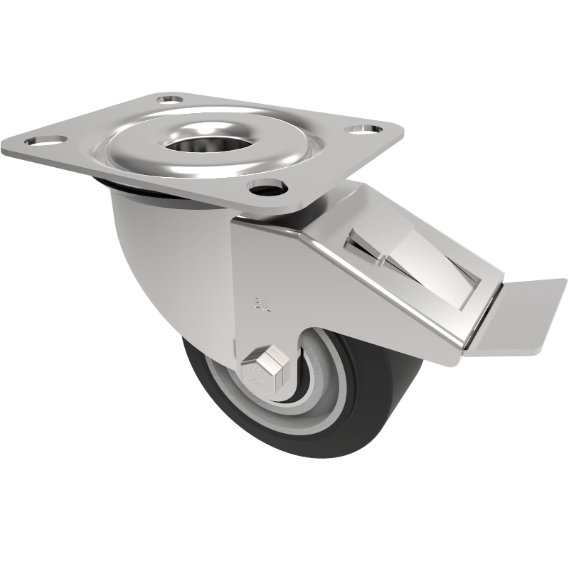 Elastic Rubber on Aluminium Plate Swivel Castor Brake 80mm 180kg Load