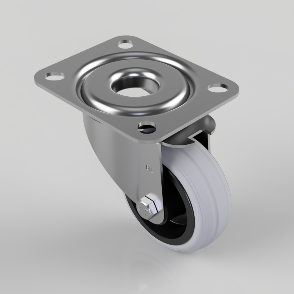 Grey Rubber Polypropylene Plate Swivel Castor 80mm 50kg Load