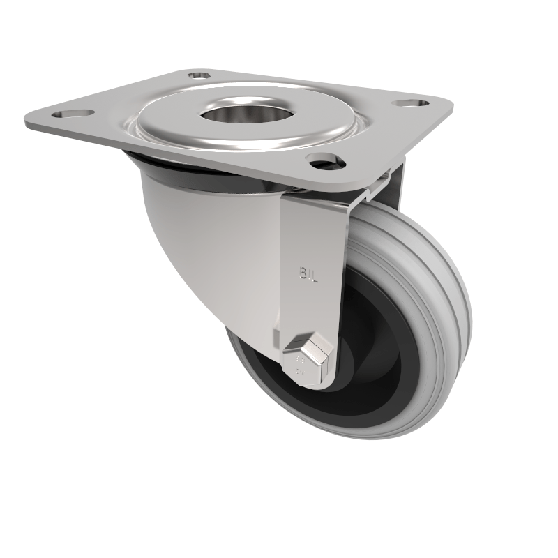 Grey Rubber Polypropylene Plate Swivel Castor 80mm 50kg Load