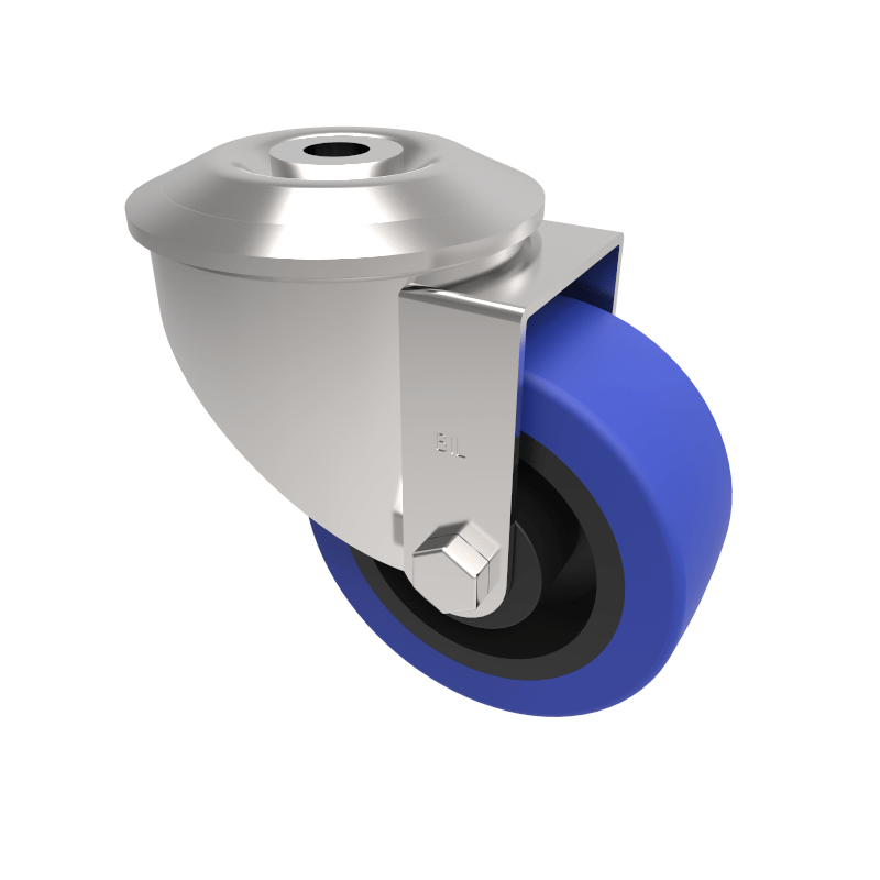 Blue Elastic Rubber 75ShoreA Bolt Hole Swivel Castor 80mm 100kg Load