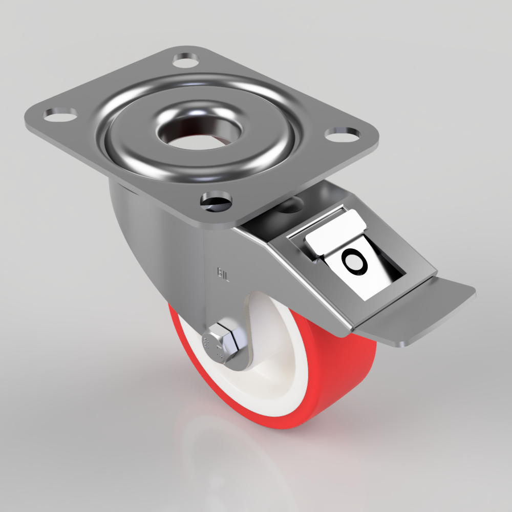 Polyurethane Nylon Plate Swivel Castor Brake 80mm 150kg Load