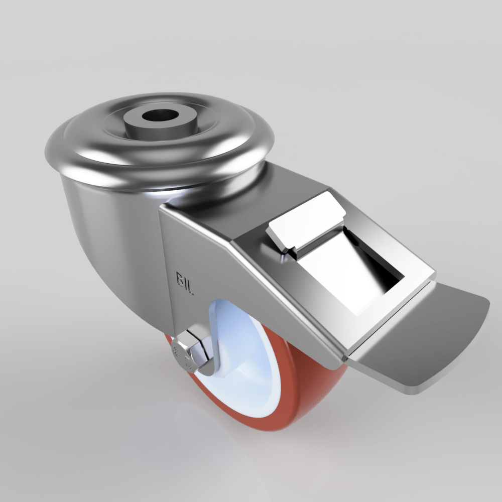 Polyurethane Nylon Bolt Hole Swivel Castor Brake 80mm 90kg Load