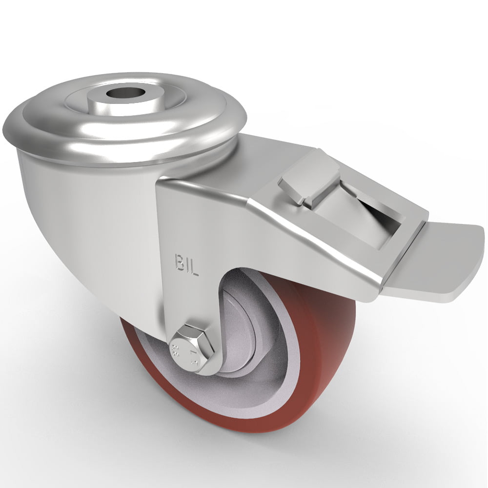 Polyurethane Nylon Bolt Hole Swivel Castor Brake 80mm 150kg Load