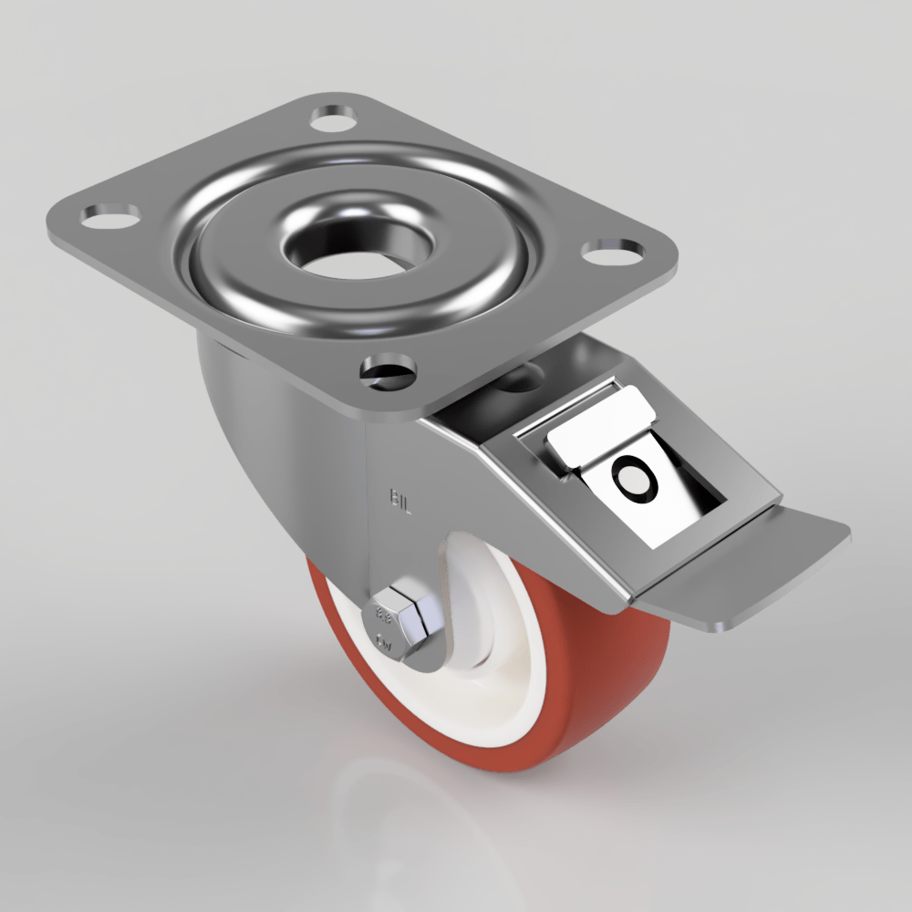 Polyurethane Nylon Plate Swivel Castor Brake 80mm 150kg Load