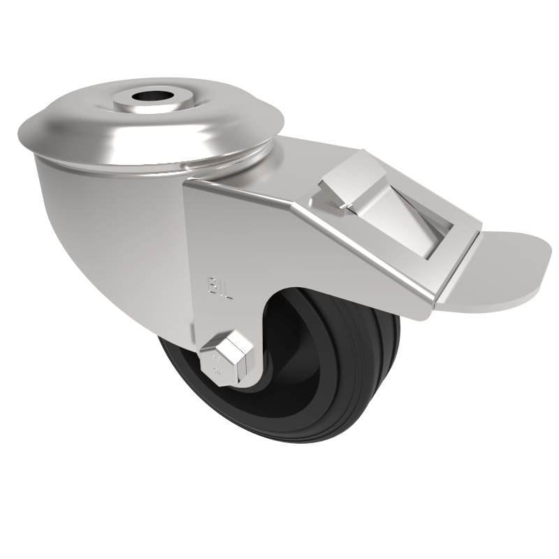 Black Rubber Bolt Hole Swivel Castor Brake 80mm 50kg Load