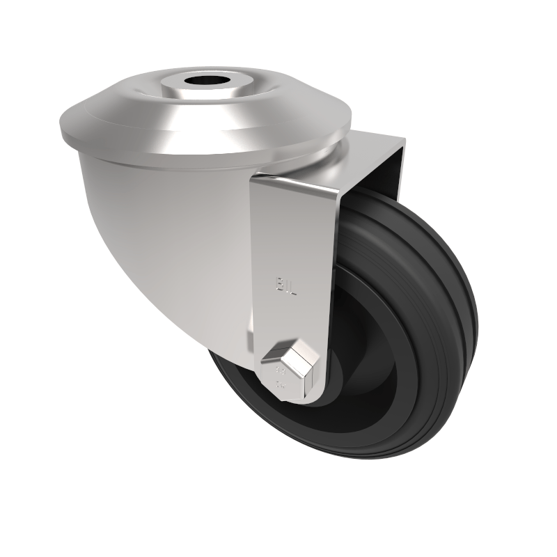 Black Rubber Bolt Hole Swivel Castor 80mm 50kg Load