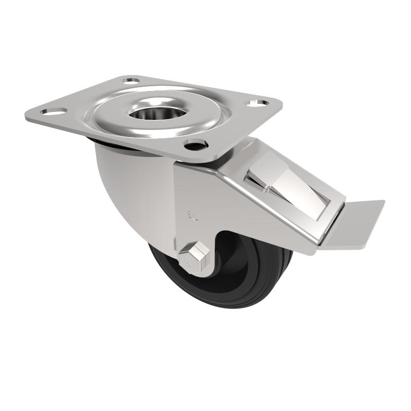 Black Rubber Plate Swivel Castor Brake 80mm 50kg Load