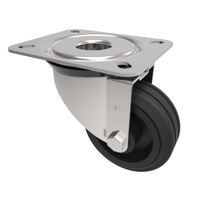 Black Rubber Plate Swivel Castor 80mm 50kg Load