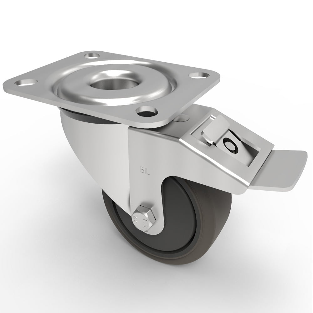 Soft Grey Rubber Plate Swivel Castor Brake 80mm 90kg Load