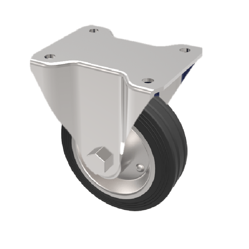 Black Rubber Pressed Steel Plate Fixed Castor 125mm 90kg Load