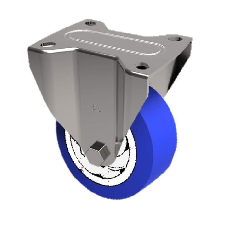 Soft Blue Polyurethane Nylon Plate Fixed Castor 125mm 200kg Load