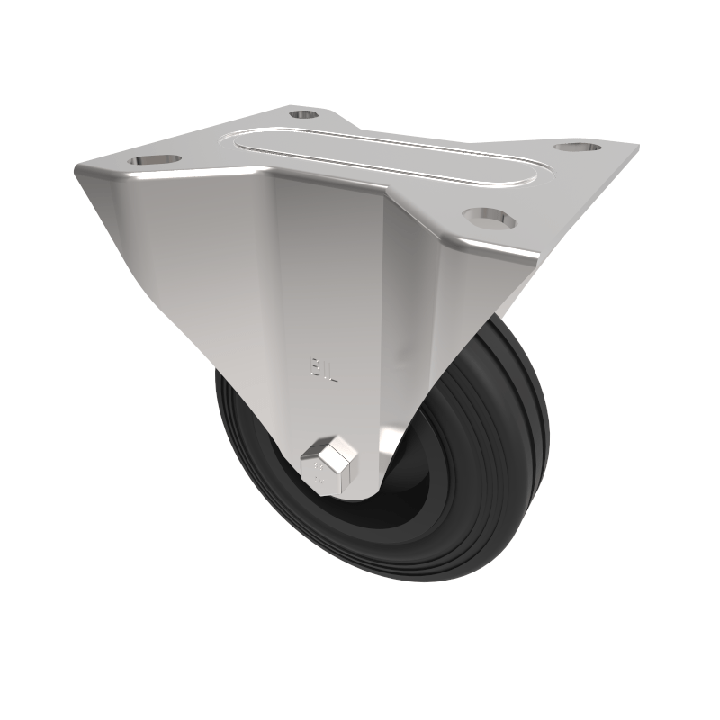 Black Rubber Plate Fixed Castor 100mm 70kg Load