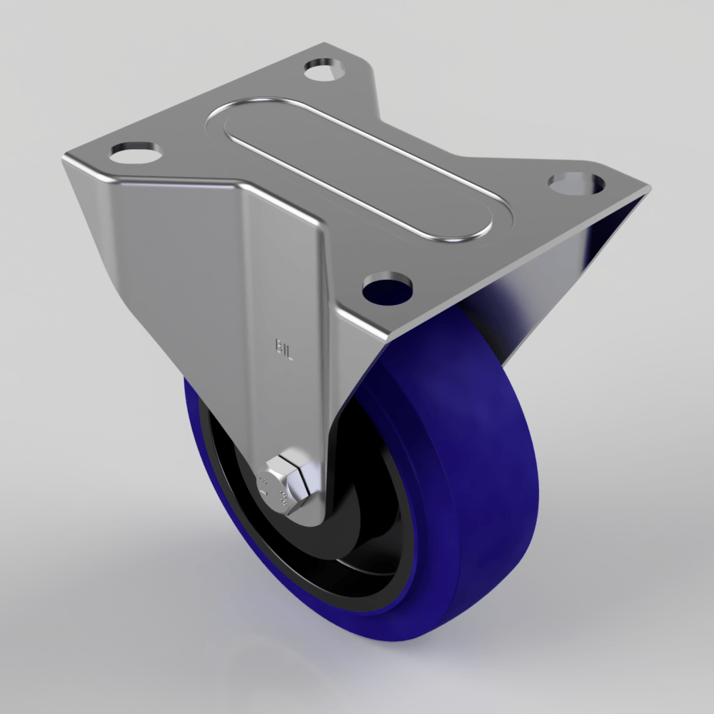 Blue Elastic Rubber 75ShoreA Plate Fixed Castor 100mm 160kg Load