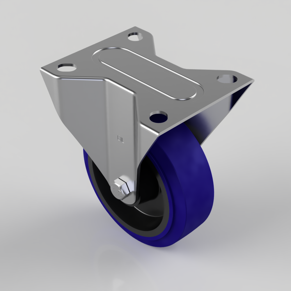 Blue Elastic Rubber 75ShoreA Plate Fixed Castor 100mm 160kg Load